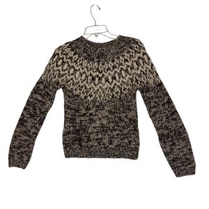 American Eagle 100% Lambswool Hand Knit Fair Isle Pullover Sweater Sz Sm Brown